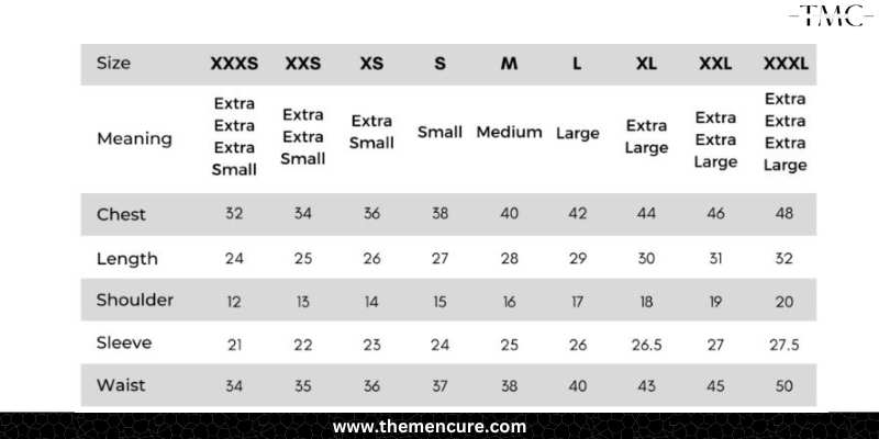 casual full sleeve shirt size chart